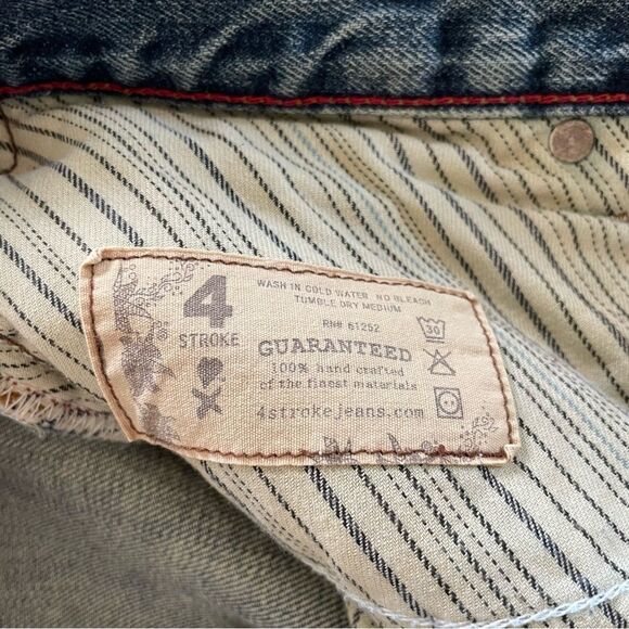 4 Stroke Denim Men's Blue Distressed Jeans Button Up Size 32/34 - Picture 9 of 14